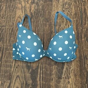 PINK Victoria's Secret Blue and White Polka Dot Underwire Bra